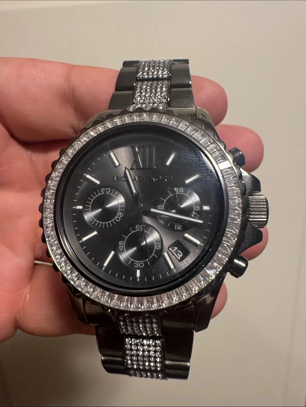 Michael Kors Women’s Black Chronograph Watch with Crystal Accents